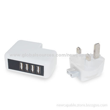 4-USB Travel Chargers, 100 to 240V AC, 50/60Hz Input